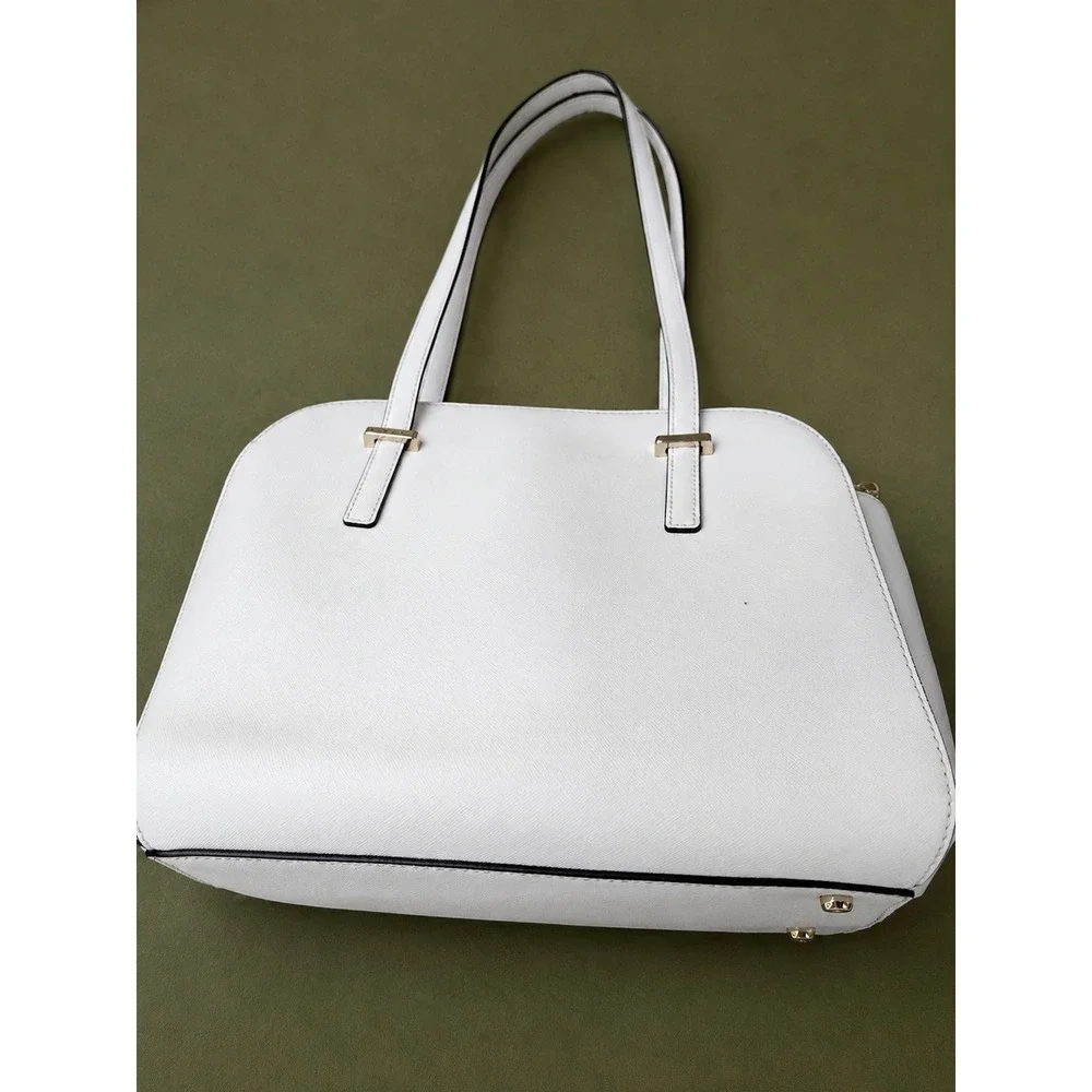 Kate Spade New York Large White Saffiano Leather Tote Bag Gold Hardware